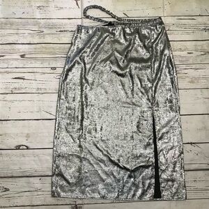 metallic silver midi skirt from Future Collective with Alani Noelle size 12